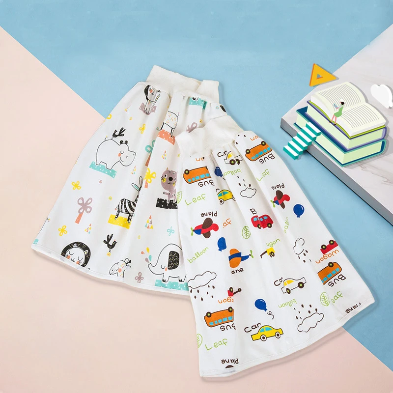 Pantalones impermeables para beb&eacute;, falda de algod&oacute;n con estampado de TPU, pantalones de entrenamiento para beb&eacute; de cintura alta, cubierta de estera el&aacute;stica a prueba de fugas, 0-9T-1