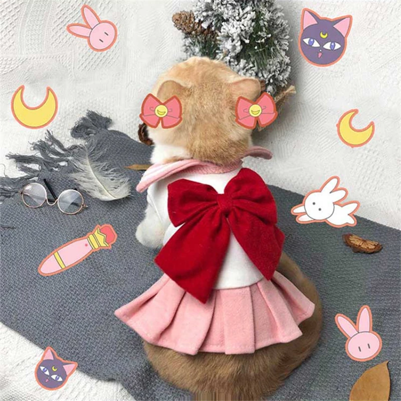 

Sailor Moon Cosplay Costumes Pet Cat Apparel Bow Dress Sailor Suit Uniform Anime COS Clothing Christmas Halloween Gift