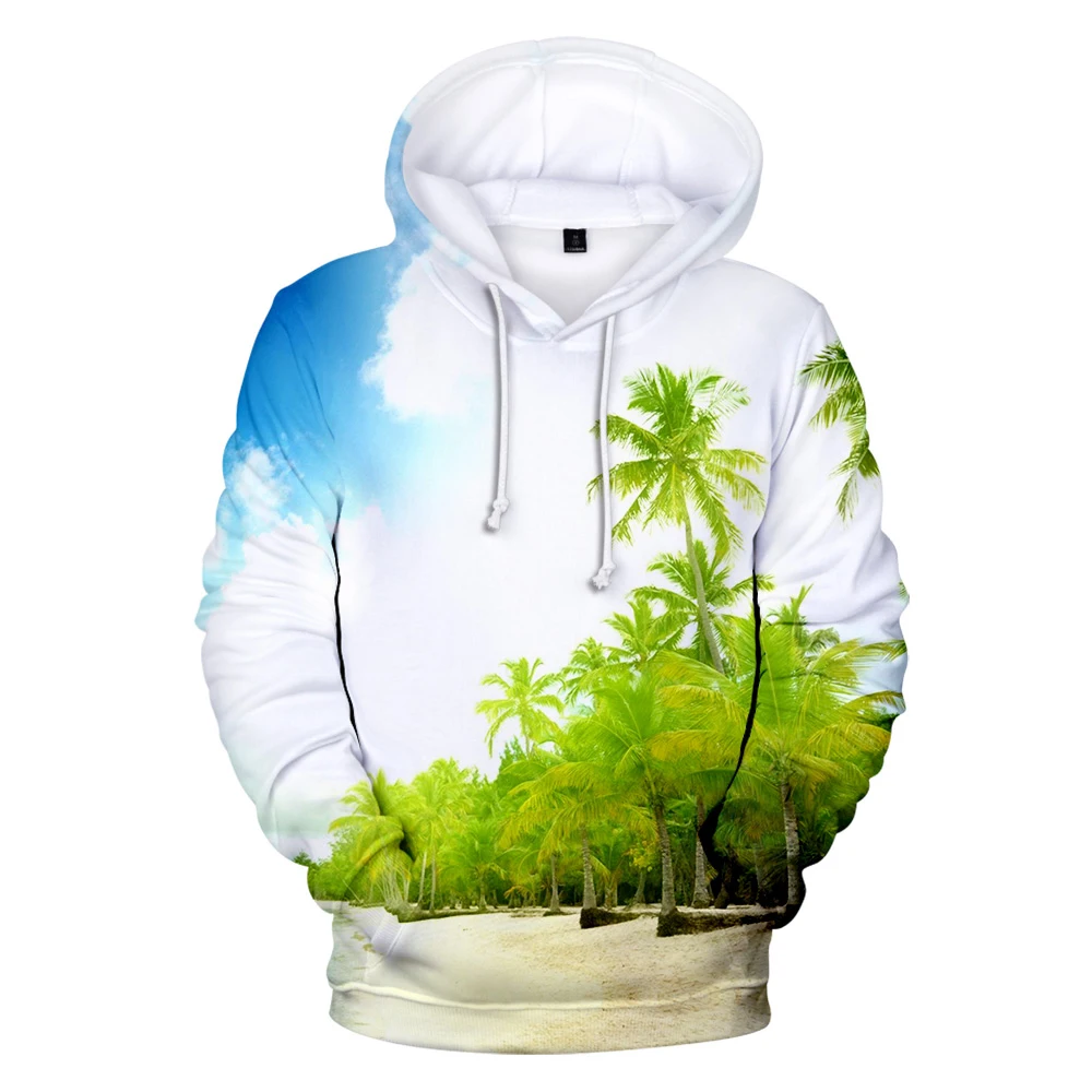 

Green Tree Hoodies Men Women Hoodie Sweatshirt Hooded Ocean Beautiful Seaside View Coconut Tree Hoody Polluver Autumn Clothes