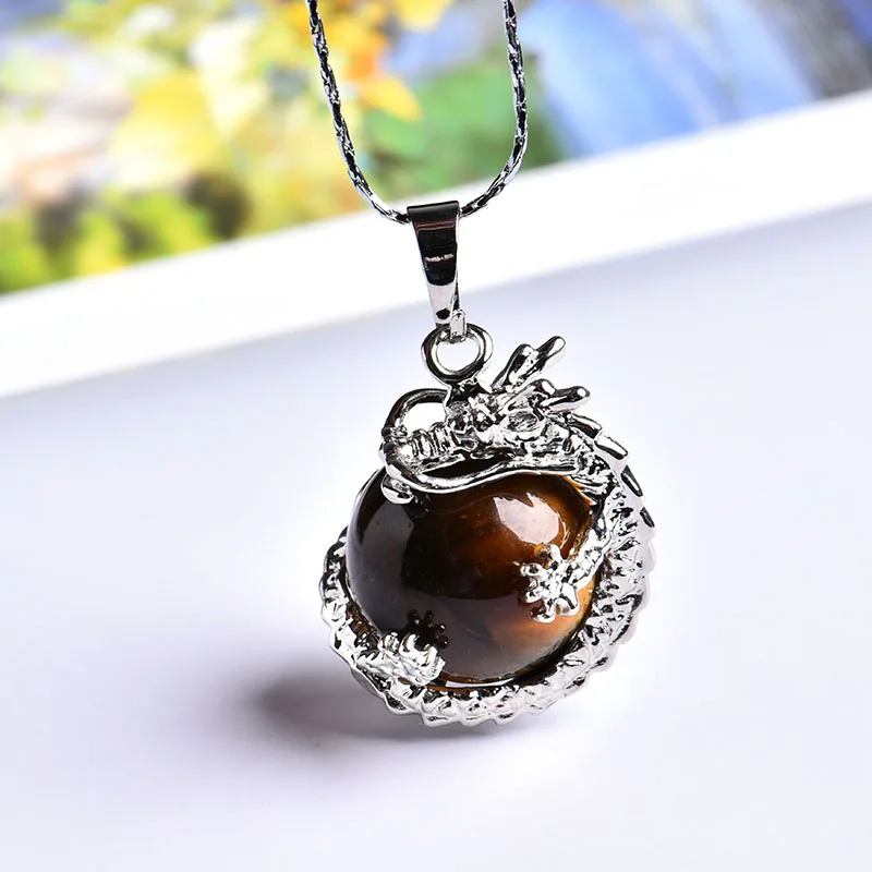 Tiger eye 1 шт. натуральный Кристальный Дракон шар пара кулон минеральные ювелирные изделия Guardian благородная Мода кулон ожерелье DIY подарок ювелирные изделия - Цвет: Tiger eye