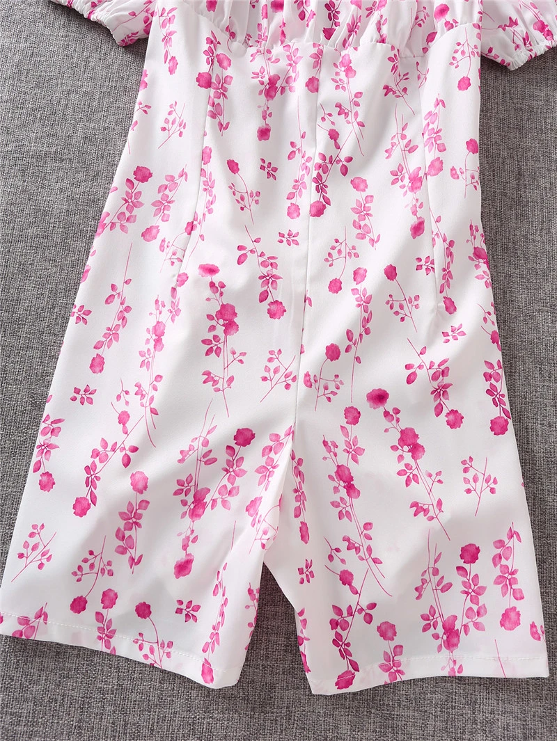 

TMODA1326 2021 Summer Women Vintage Printed Puff Sleeve Jumpsuit Loose Siamese Shorts Casual Rompers Floral Backless Jumpsuits