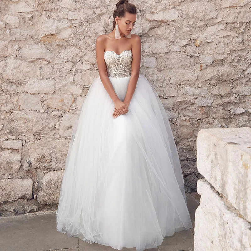 Модное милое платье принцессы с вырезом на шее свадебное цвет белый слоновая