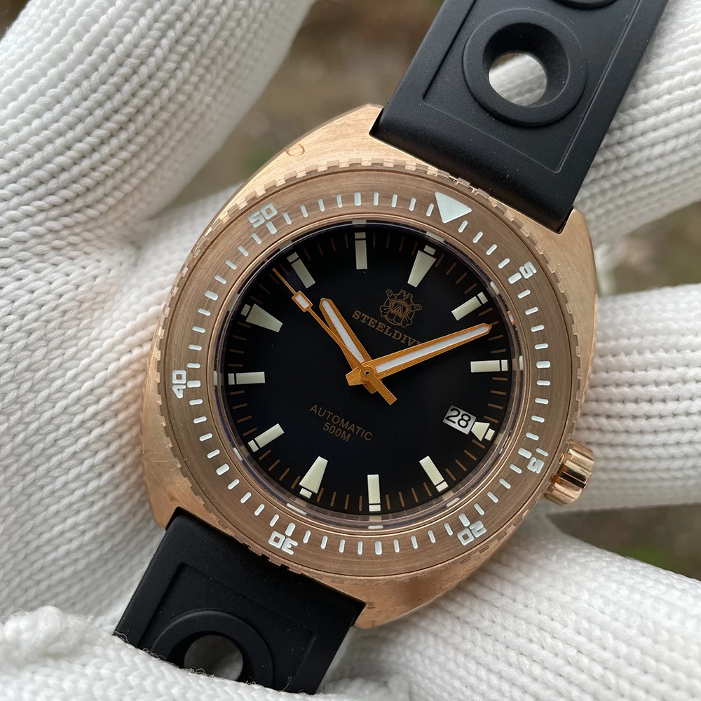 

NEW SD1973S STEELDIVE 316L Exhaust Valve BGW9 Blue Luminous Bronze Case 500M Waterproof JAPAN NH35 Men's Mechanical Diving Watch