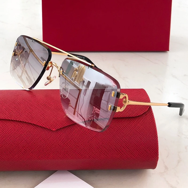 High Quality Brand Glasses Rimless Men Eyewear Designer Diamond Cut Sunglasses Women 2020 Luxury Brand