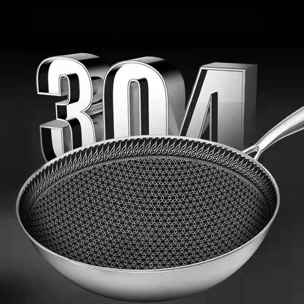 Антипригарный ВОК из нержавеющей стали 304 без масляного дыма покрытия домашний