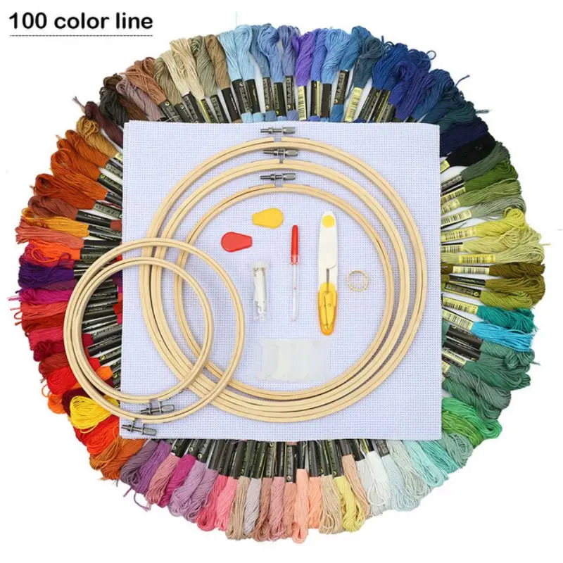 

100 Colors Magic Pencil Embroidery Needle Hoop Kit For Thread Piercing Kit Knitting Needlework Women Home DIY Sewing Accessories