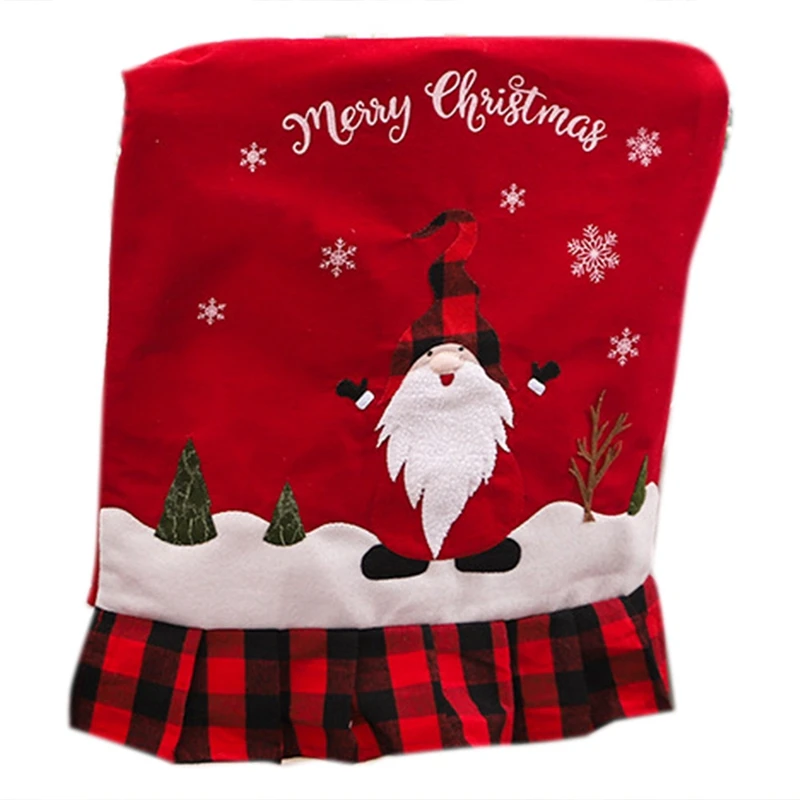 Plaid Fabric Chair Cover Linen Machine Embroidered Faceless Santa For Christmas Decorations | Дом и сад