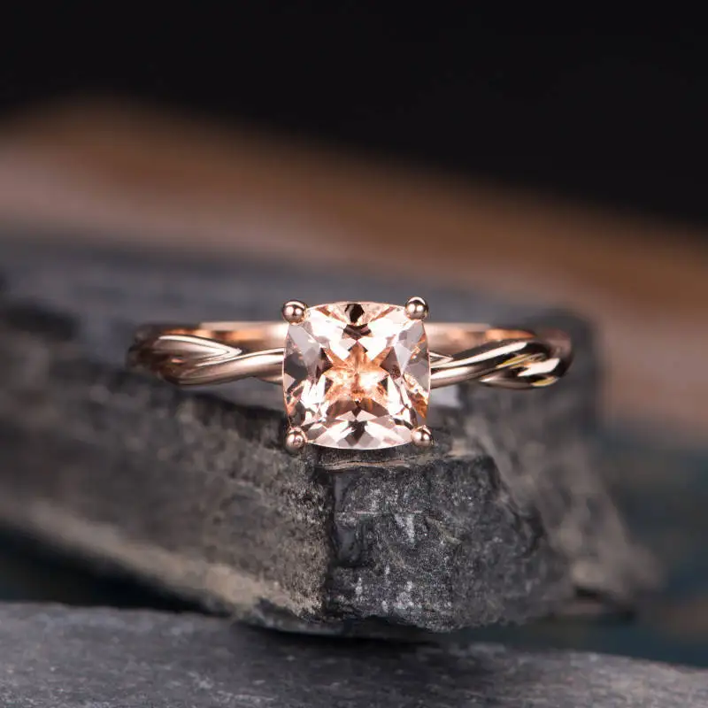 

Pilulu New Fashion Wedding Engagement Princess Cut Morganite CZ Rose Gold Color Ring Size 6 7 8 9 10 Trendy Classic Rings
