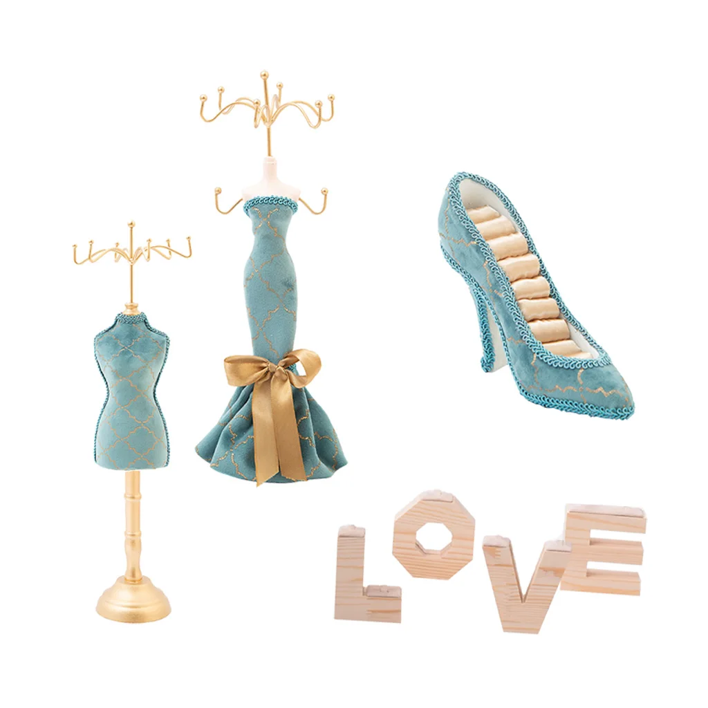 

4x Jewelry Display Stand Storage Rack Ring Holder LOVE/High Heel/Lady Figure