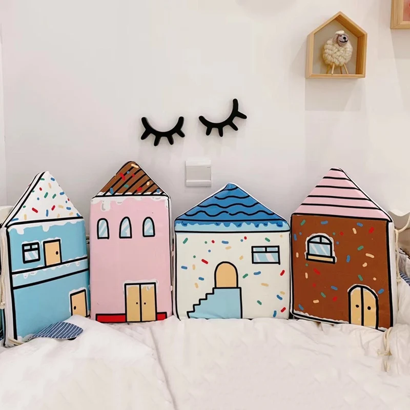 4 шт. Детские бамперы в форме домика для новорожденных кроватки хлопковые мягкие