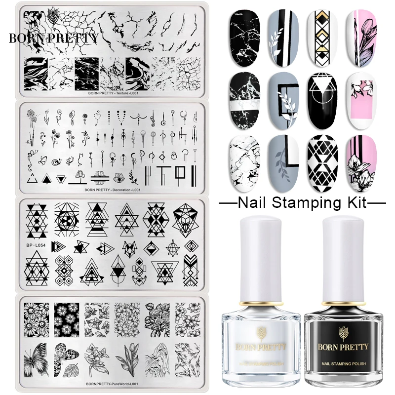 Набор для стемпинга ногтей BORN PRETTY штамп лака геометрия кружевной Цветочный узор