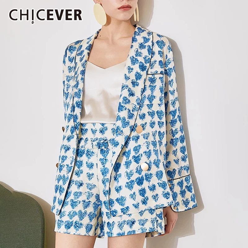 CHICEVER Plaid Two Piece Set For Women Lapel Collar Side Split Sleeve High Waist Coat Top Slim Shorts Pants Female Suit 2020 New |