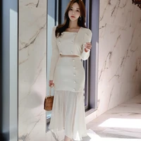 fashion new arrival fresh formal women sets short jacket and sexy perspective trumpet skirt solid elegant office lady women sets