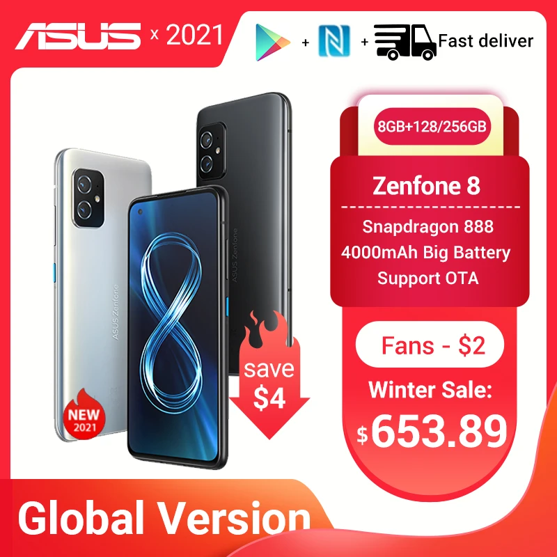 NEW Global Version ASUS Zenfone 8 Snapdragon 888 8/16GB RAM 128/256GB ROM 5.9'' IP68 Water-Proof Android OTA 5G Cellphone