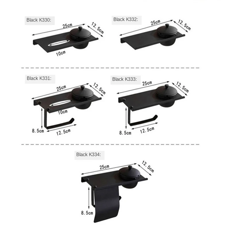

Black Waterproof Toilet Paper Tissue Holder With Ashtray Bathroom Paper Towel Holder For Mobile Phone Kitchen Storage Rack