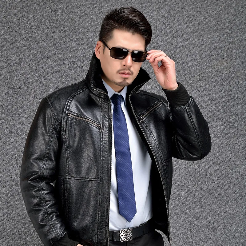 AIBIANOCEL Мужская зимняя кожаная куртка утолщенная с мехом теплая Jaqueta De Couro Masculino