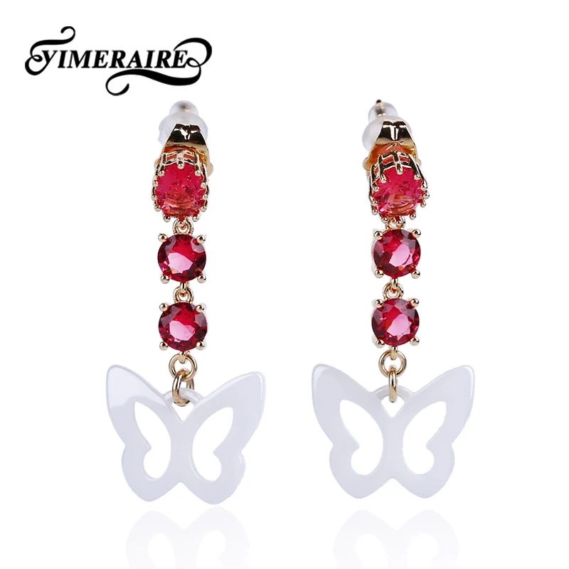 TUHE 2018 новые серьги капли из розового золота с 3 красными кристаллами элегантный