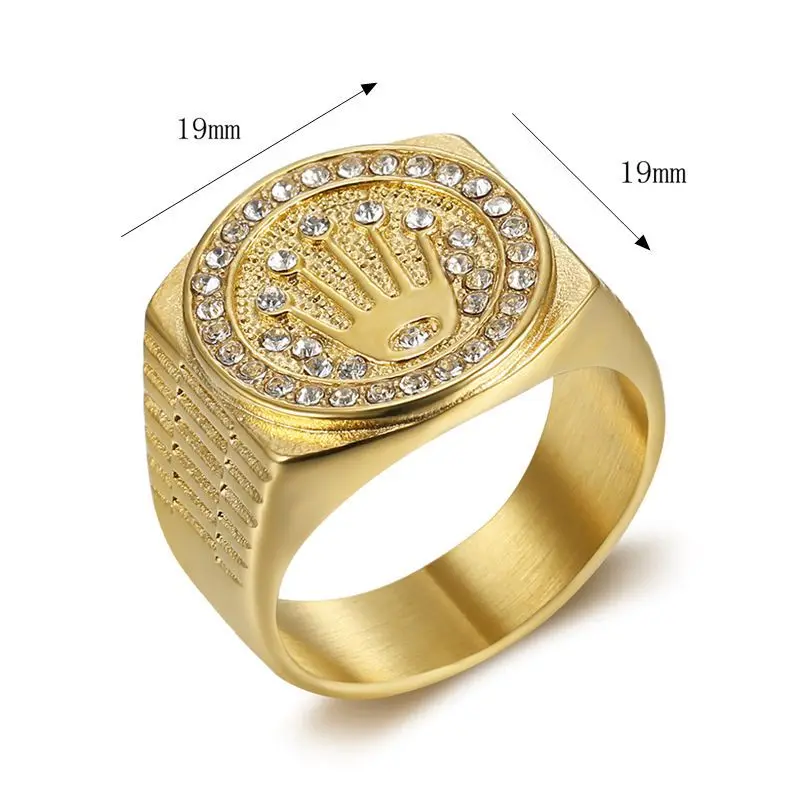 

European and American new stainless steel crown ring hip hop club hiphop titanium steel men's ring