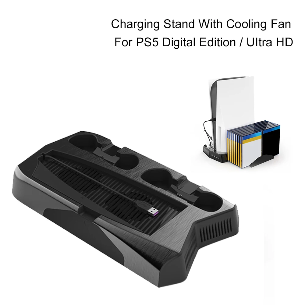 

Stand for PS5 Cooling Stand for PlayStation 5 Console with Controller Charger, 3 USB Ports, 14 Game Discs Rack