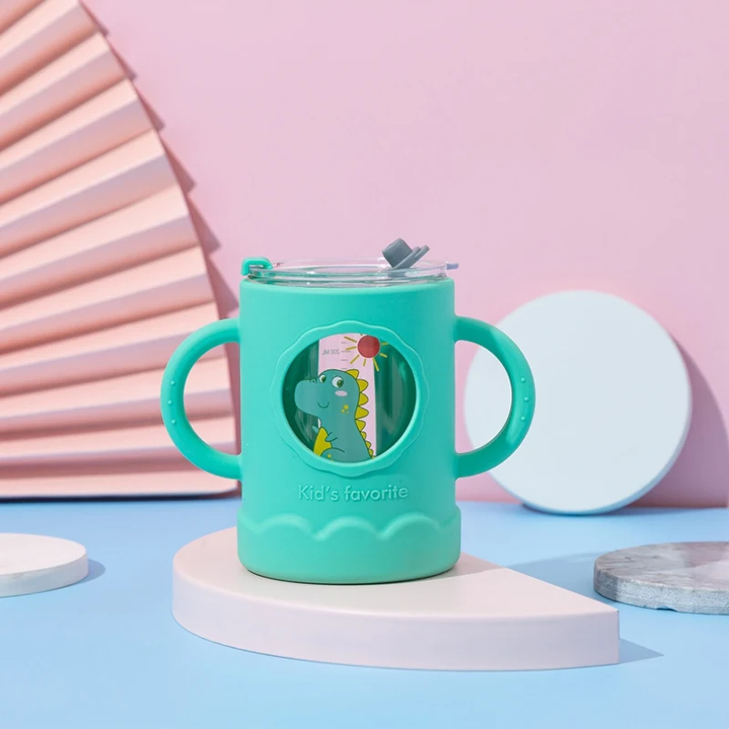 

Newborn baby feeding cups children's silicone baby milk cups with graduated straws glass cups For Baby Girl Boy