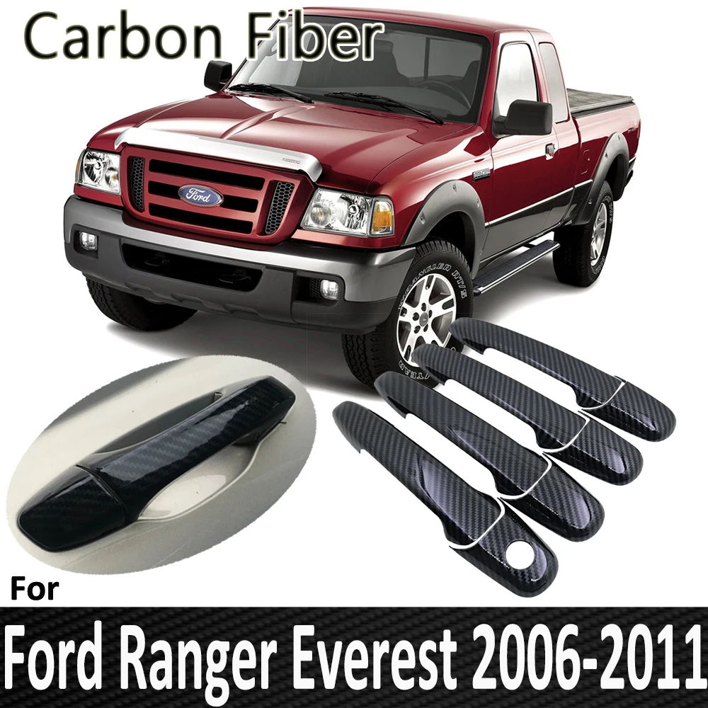 Black Carbon Fiber Patterns for Ford Ranger Everest 2006 2007 2008 2009 2010 2011 Auto Door Handle Cover Sticker Car Accessories