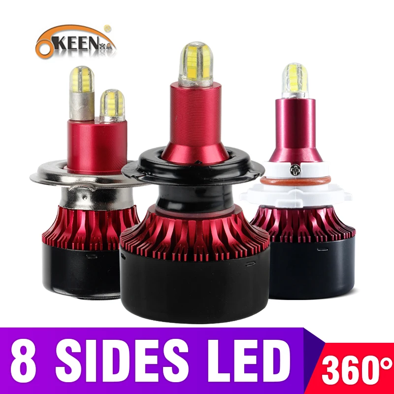 OKEEN 8 граней H4 H7 светодиодный лампы для передних фар H11HB4 60 Вт 13500LM 360 градусов 6000K