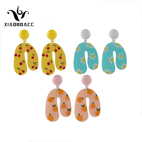 

Korean Fashion Summer Retro Multicolor Fresh Fruit Acrylic U-shaped Earrings