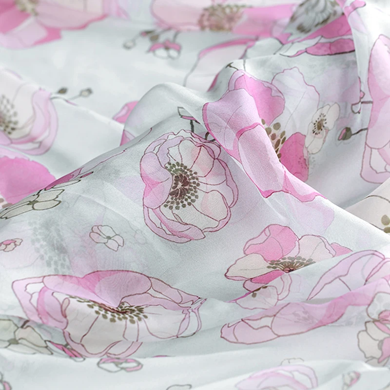 

Sweet violet pink digital painting chiffon silk fabric for summer dress telas por metro tissu sewing tela stof stoff