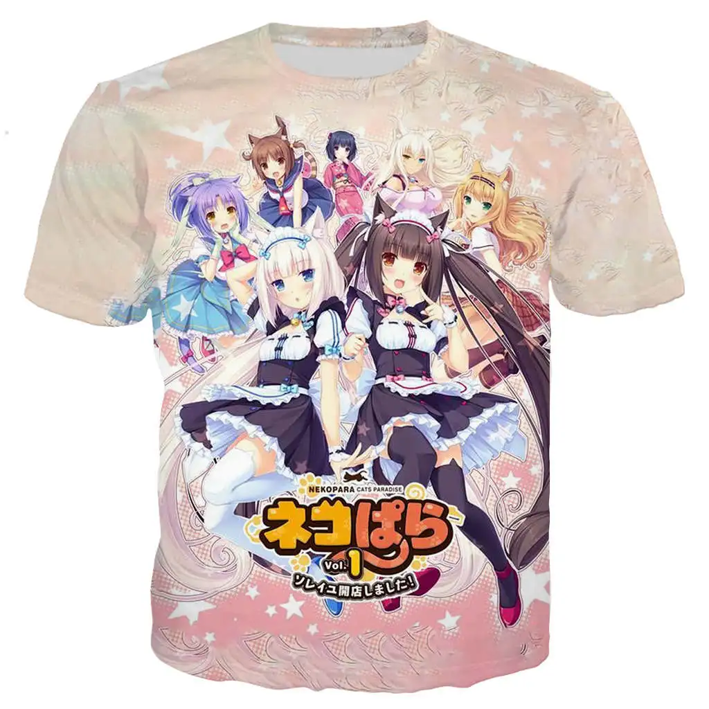 

2021 Nekopara 3D Printed T-shirt Unisex Summer Fashion Casual Harajuku Short Sleeve Round Neck Streetwear Oversized Clothes