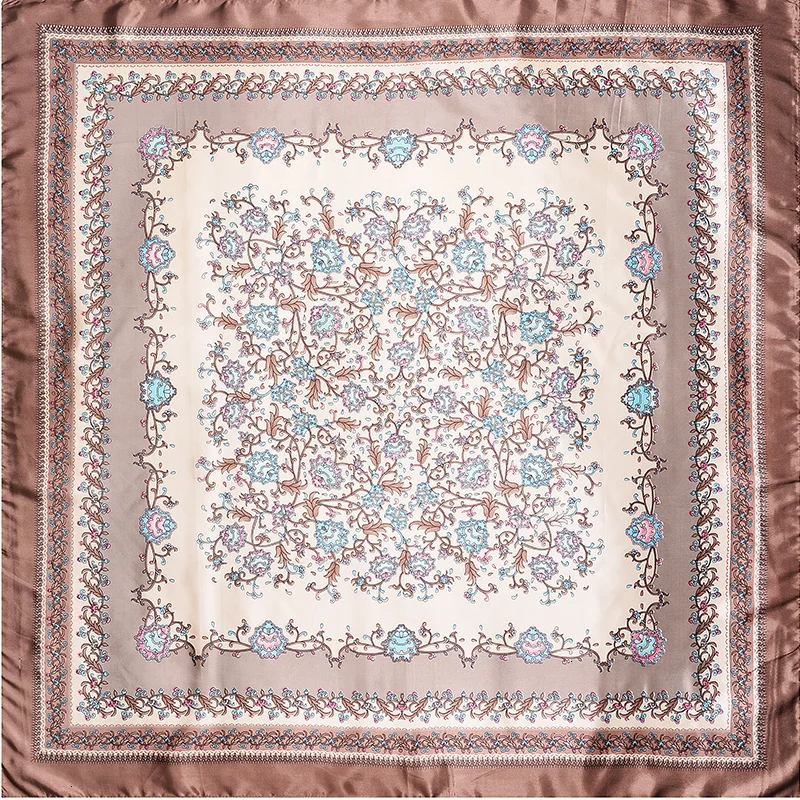 100% шелковый квадратный шарф Женский сине-белый Шелковый женский с фарфоровым