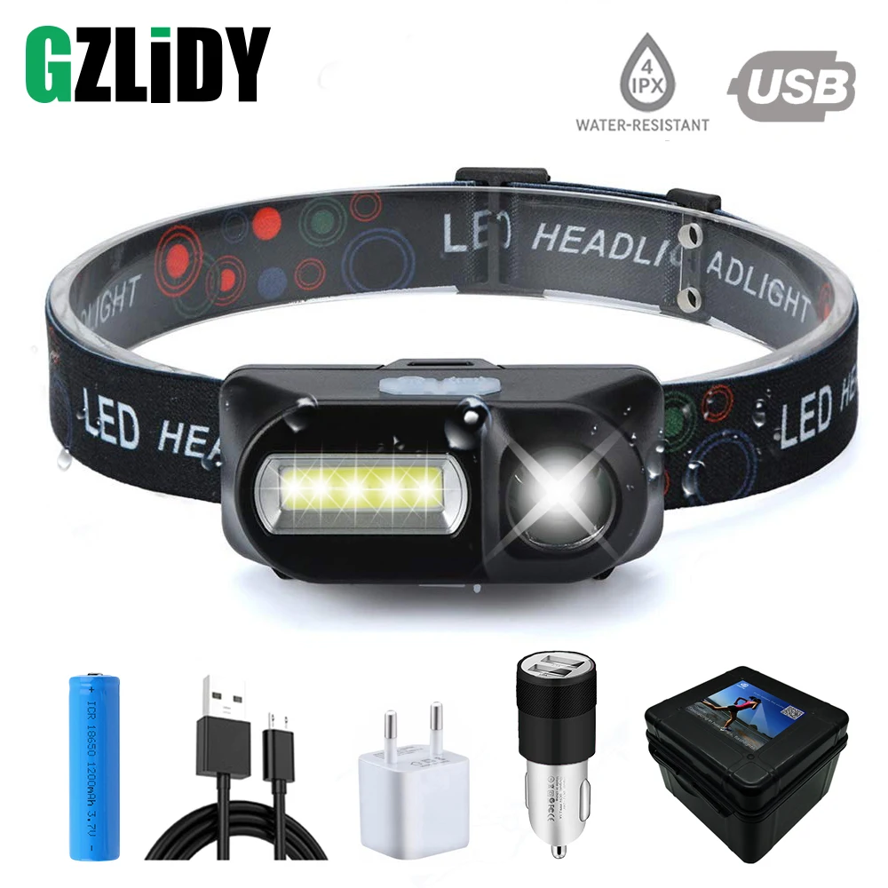 

Супер яркий светодиодный налобный фонарь COB, Рабочий фонарь с 7 режимами освещения, питание от батареи 18650, подходит для рыбалки, кемпинга и т....