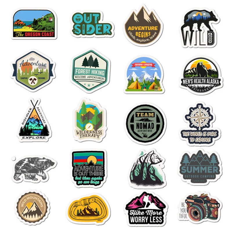 

Outdoor Adventure Climbing Travel Waterproof Sticker to DIY Suitcase Laptop Bicycle Helmet Car 50 PCS Camping Landscape Stickers
