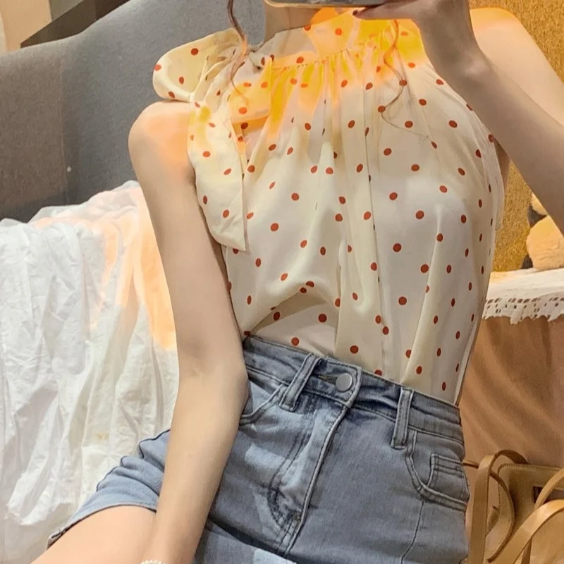 Рубашка в горошек женский дизайн летняя Новинка 2021 милая и острая девушка топ без