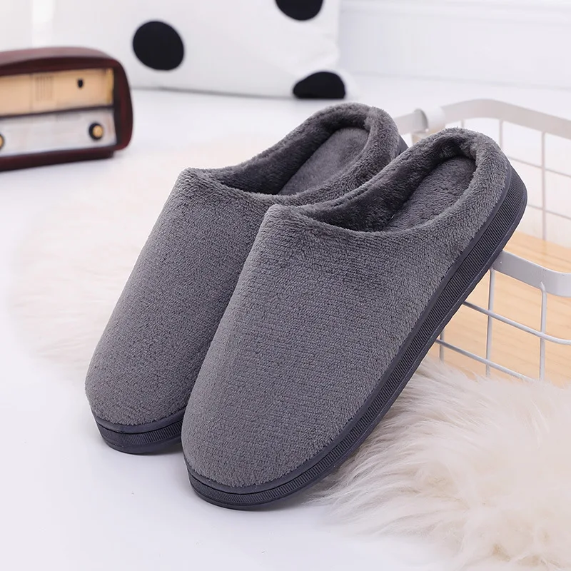 Зимняя теплая Домашняя обувь для пары однотонные женские плюшевые тапочки в
