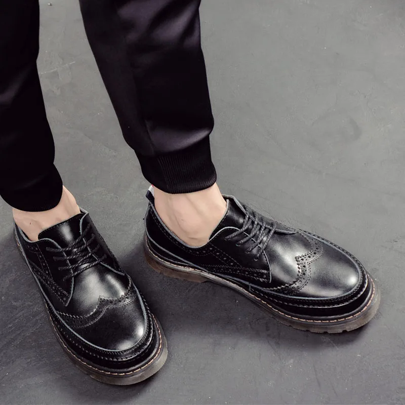 Демисезонная Мужская обувь из воловьей кожи с резным узором Повседневная в стиле