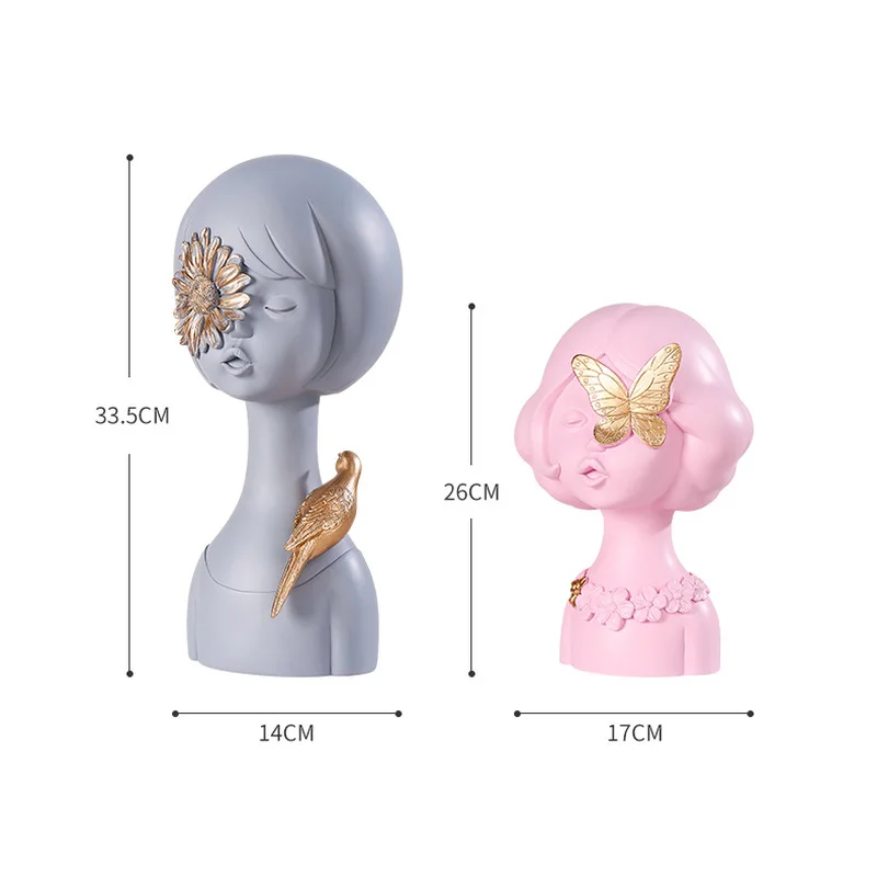 

Creative Flower Butterfly Resin Girl Sculpture Desktop Decoration Cute Figure Bust Statue Living Room Home Decoration Figurines