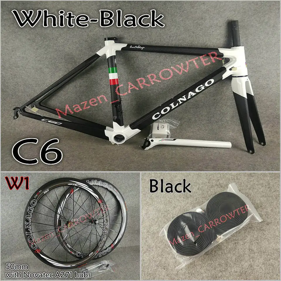 Package 1 3 к матовый черный белый Colnago C60 карбоновая рама+ руль+ седло+ клетки для бутылок+ 50 мм карбоновый набор колес с NOVATEC A271 ступицы - Цвет: Package 1