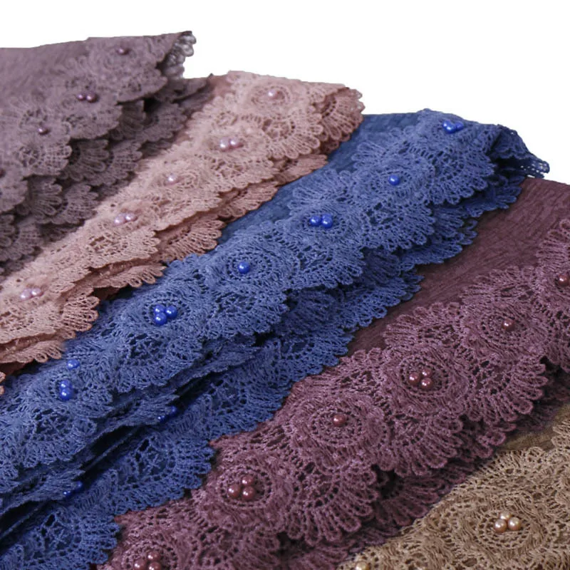 Женский хлопковый шарф длинный однотонный с жемчужинами 45| |