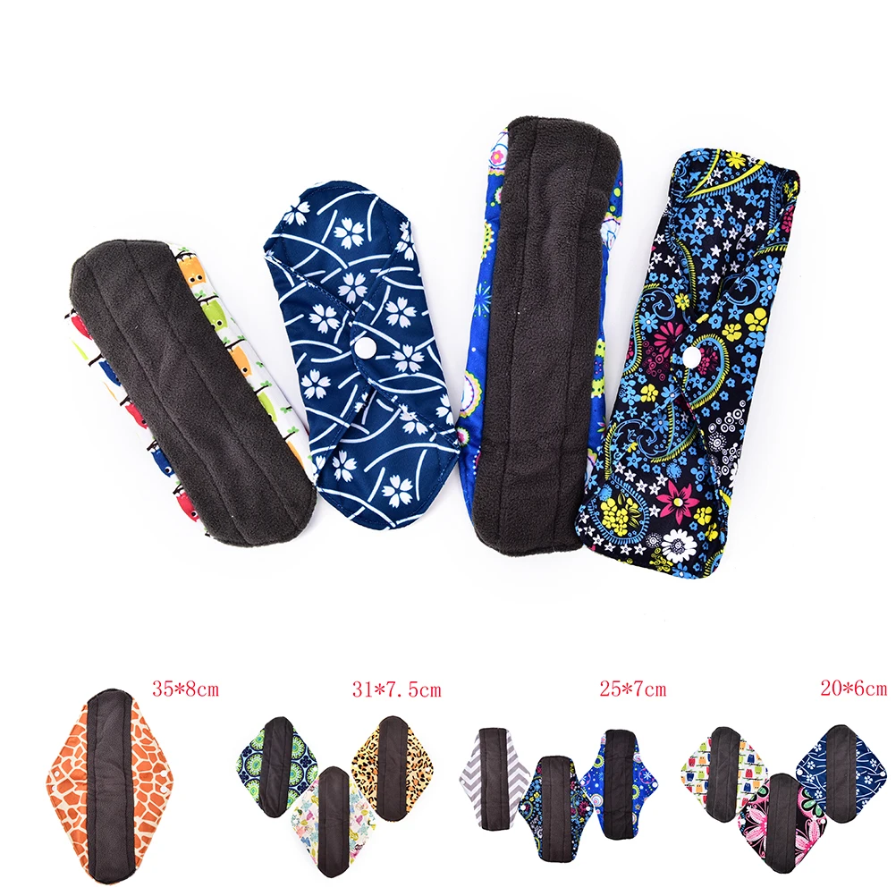 

Charcoal Bamboo Inner Washable Reusable Feminine Hygiene Menstrual Pads Sanitary Pads Lady Cloth Pad Panty Liner 5 Sizes