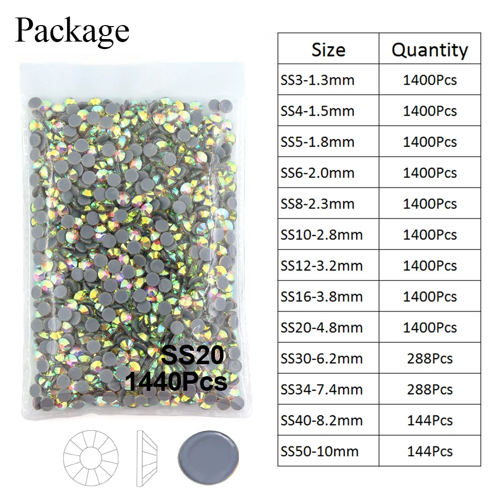 Стеклянные стразы AAAAA с кристаллами плоской задней поверхностью прозрачные для