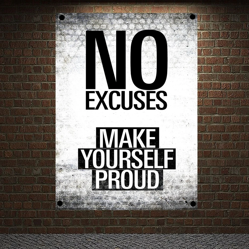 

NO EXCUSES MAKE YOURSELF PROUD Motivational Workout Posters Exercise Bodybuilding Fitness Banners Wall Art Flags Gym Wall Decor