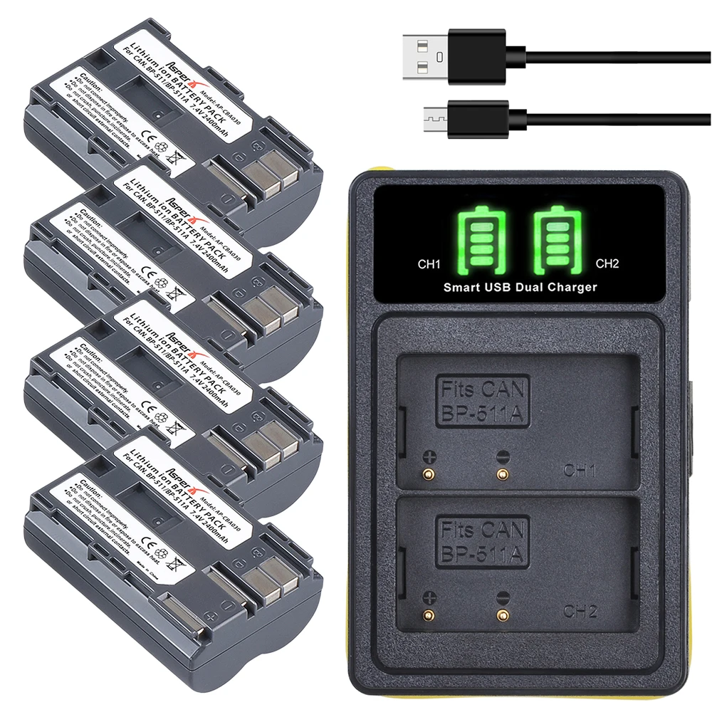 

BP-511 BP 511 Bateria BP511 BP511A Battery + LCD USB Dual Charger for Canon EOS 40D 300D 5D 20D 30D 50D