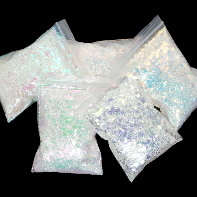 

Голографические объемные Блестки для ногтей, 40 г, смешанные шестигранные блестки, лазерные блестящие хлопья, ломтики, украшение для маникюр...