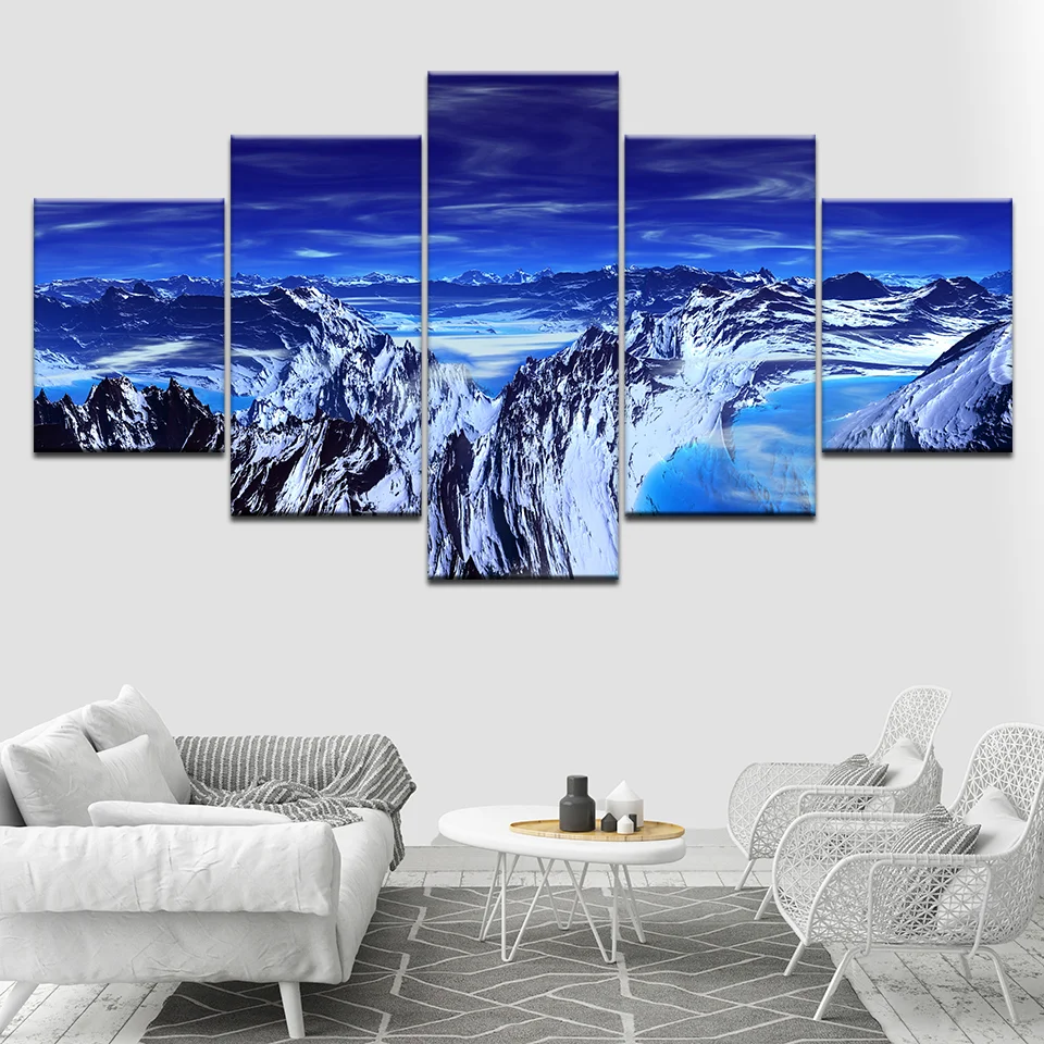 5 шт. синий Aurora Borealis снег Горный пейзаж холст Картина Декор рамки HD Печать