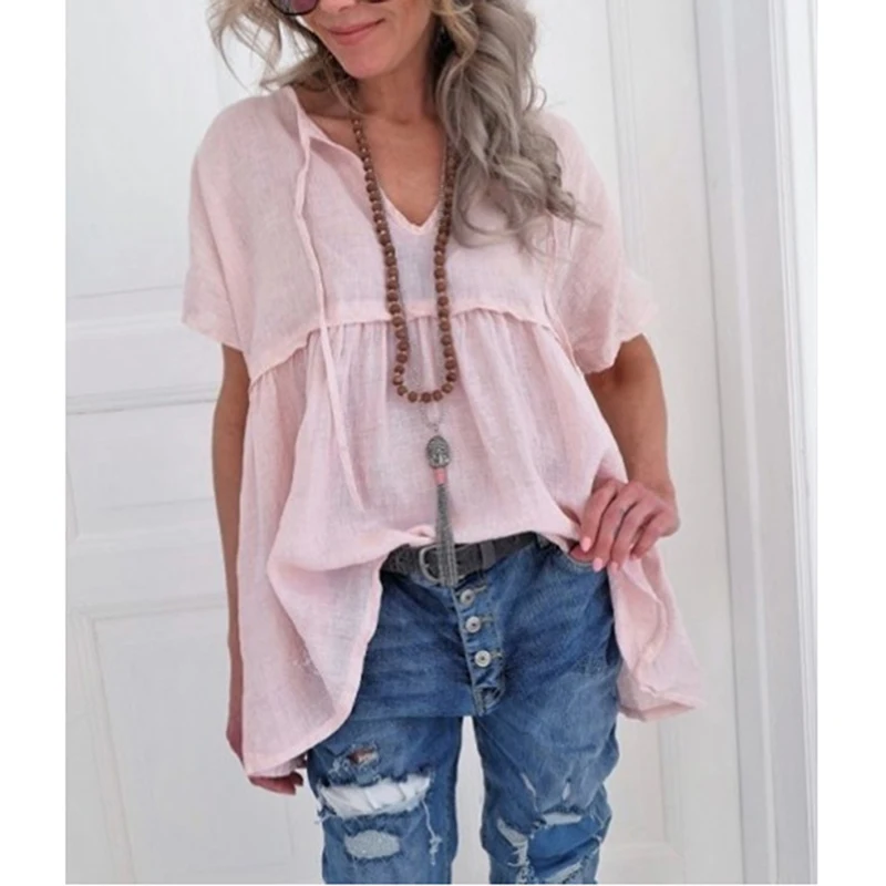 Женская Базовая футболка с коротким рукавом 2019 Повседневная v-образным вырезом и