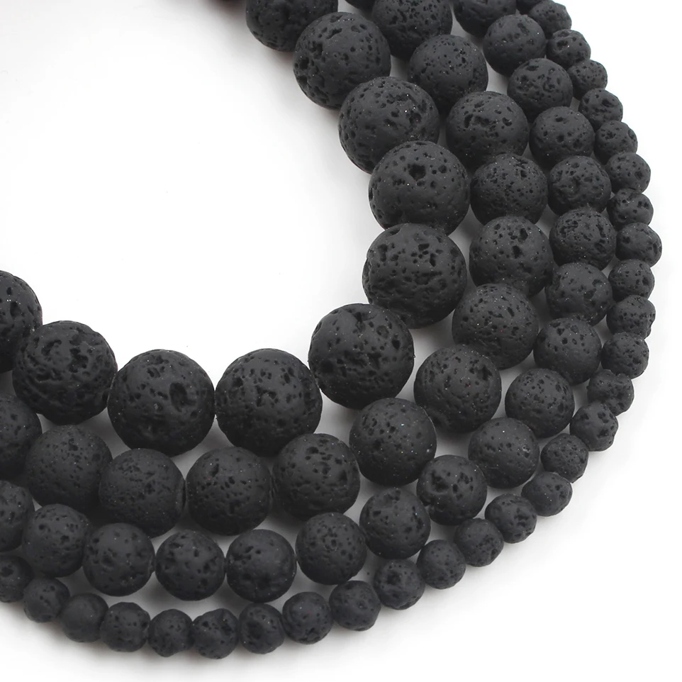 Круглые бусины из вулканического камня черного нано-каучука натуральной лавы