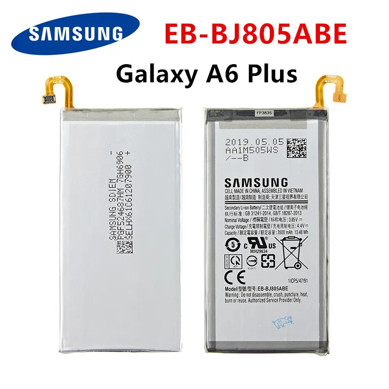 Оригинальный телефон SAMSUNG аккумулятор емкостью 3500 мАч для Samsung Galaxy A6 Plus + EB BJ805ABE A605G