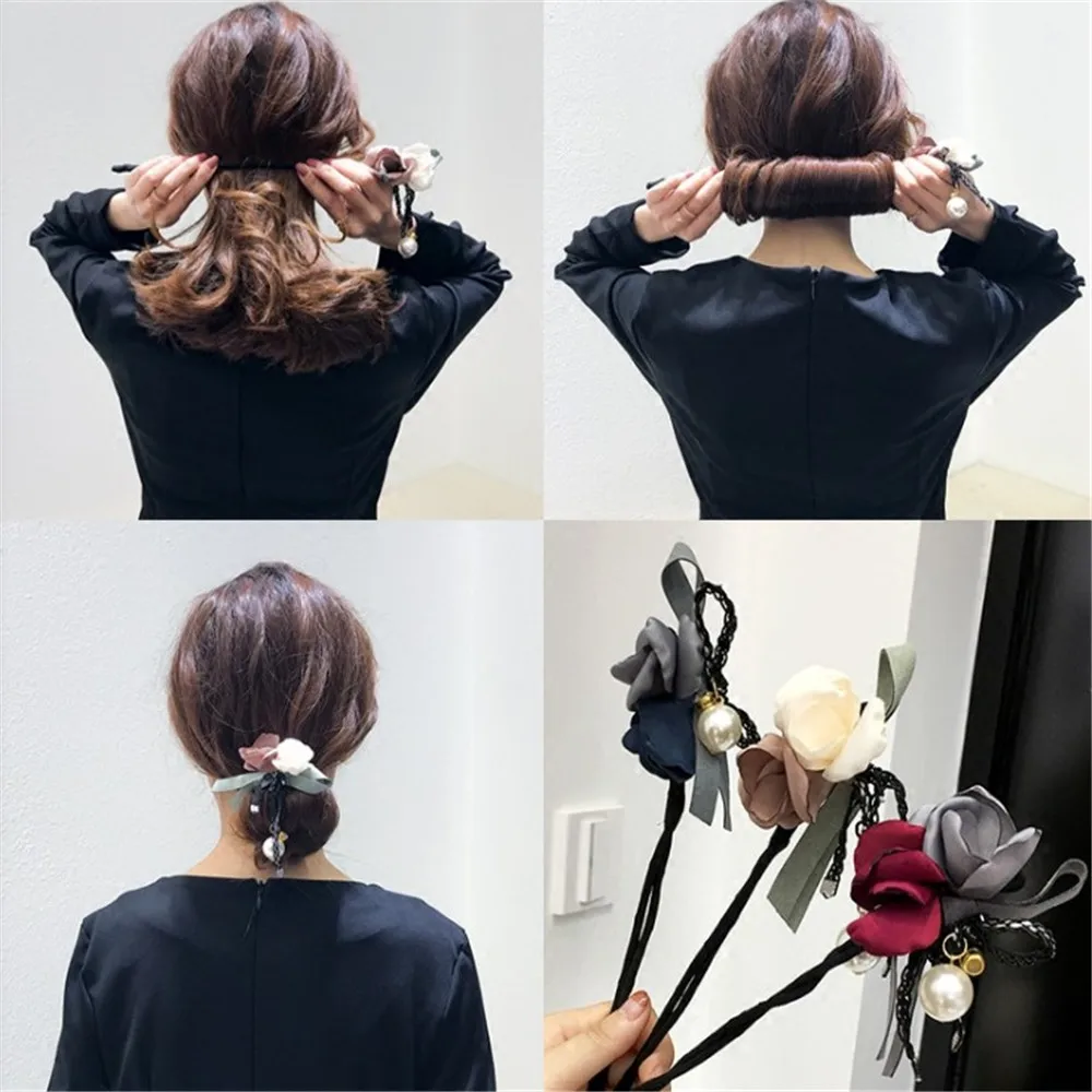 

Flower Hair Accessories Magic Bun Maker Girl Donut Device Quick Messy Women Pearl Hair Bands French DIY Hairstyle Headband Tools
