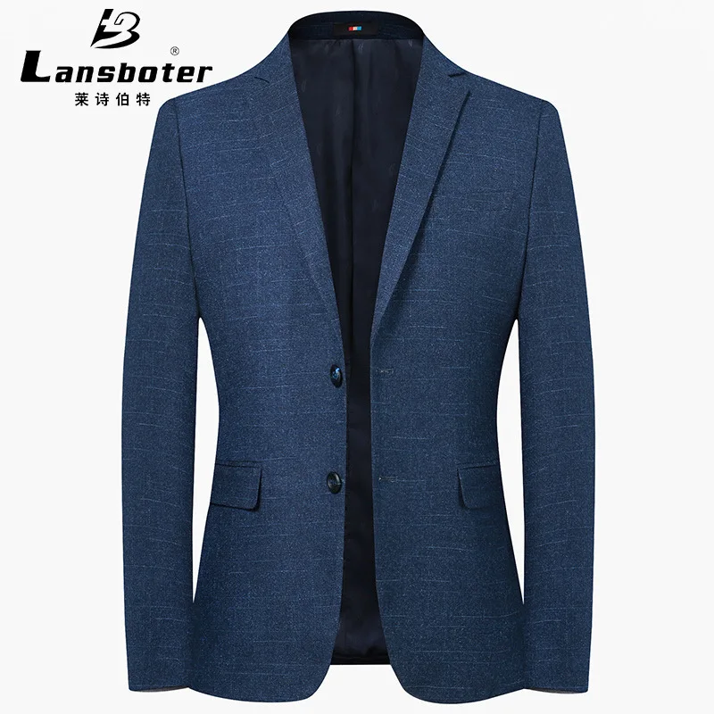 

2020 Men's Autumn New Anti-Iron Casual Suit Youth Double Buckle Hidden Stripes Slim Fashion Blue blazer