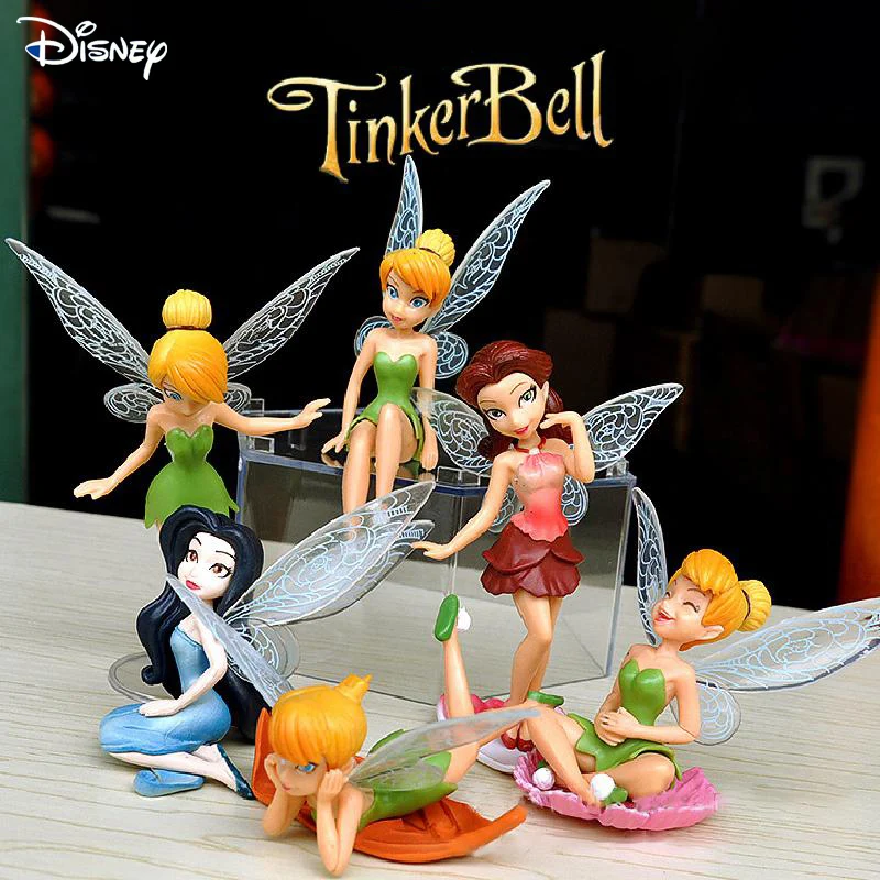 Disney-figuras de acción de princesas de Tinkerbell para niños y niñas, juguetes de colección, modelo, 6 unids/lote